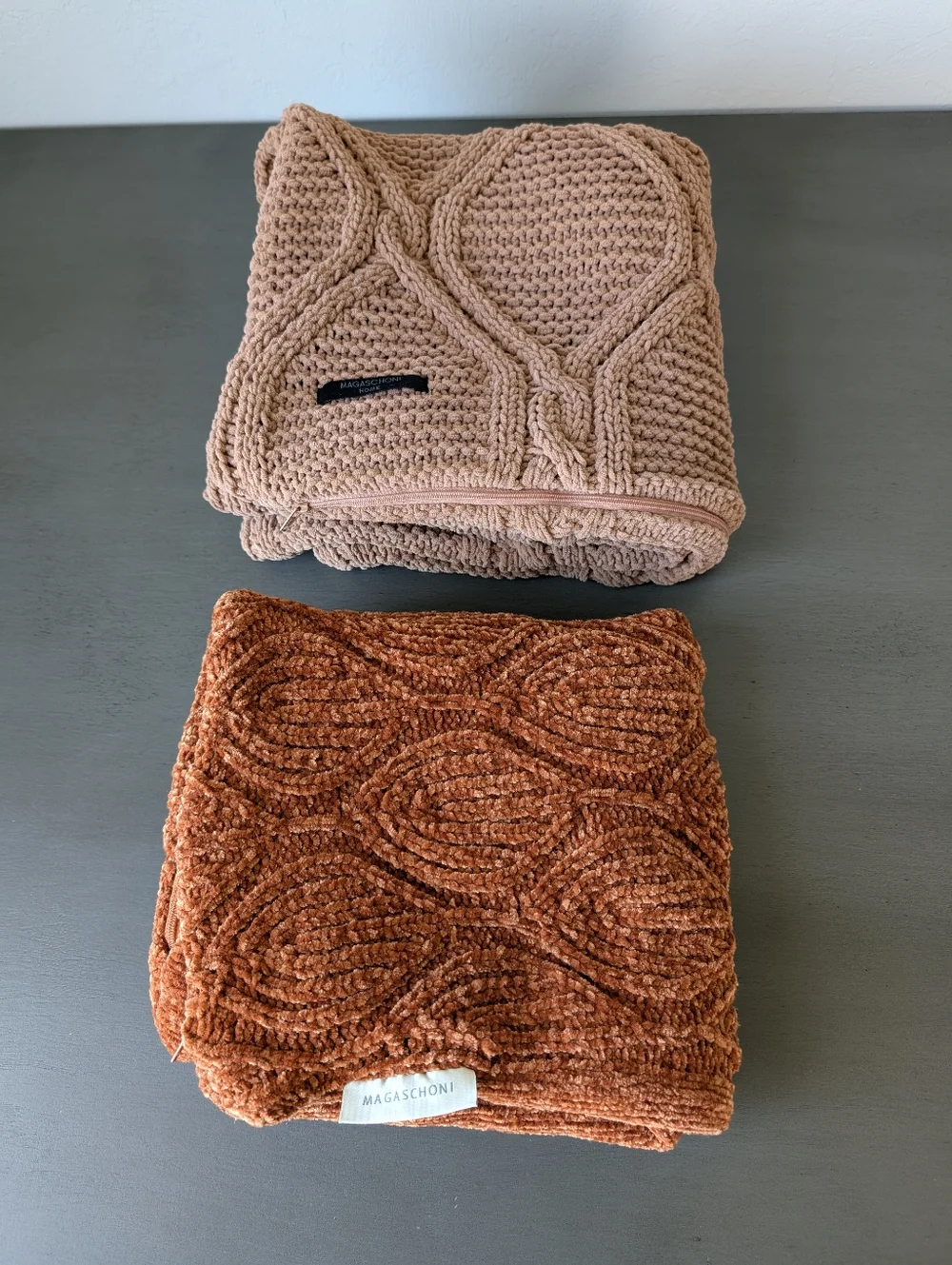 Magaschioni Textured Knit Pillow Covers Rust Blush Set Of 2 Chenille Stretch Zip